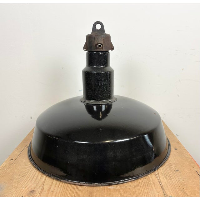 Mid-Century Industrial Black Enamel Factory Lamp, 1950s For Sale - Image 11 of 15
