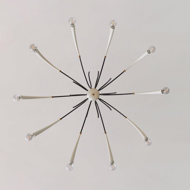 Mid-Century Modern 1950s Italian White Metal + Brass Ten-Arm Chandelier Manner of Oscar Torlasco For Sale - Image 3 of 7