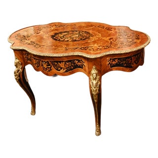 Antique French Louis XV Marquetry Inlay Centre Table, 1860 For Sale