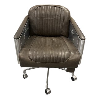 Restoration Hardware Teen Brown Leather & Aluminum “Aviator” Office Chair For Sale