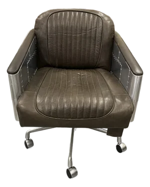 Restoration Hardware Teen Brown Leather & Aluminum “Aviator” Office Chair