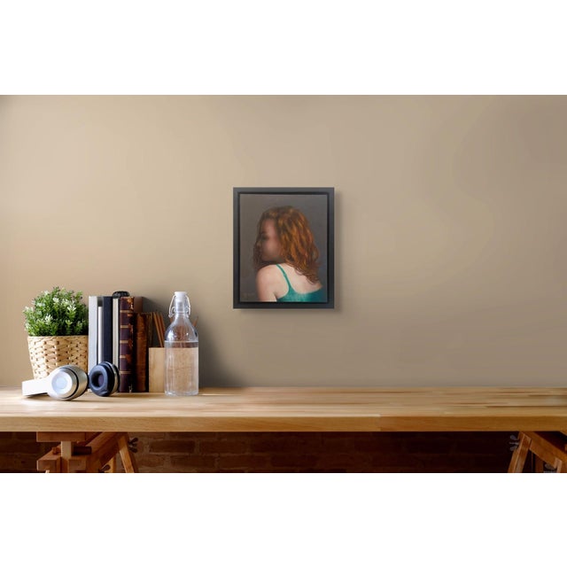 Portrait in Green by Kelly Birkenruth | Oil on Panel Portrait of a woman with red hair in a green top. For Sale - Image 4 of 5