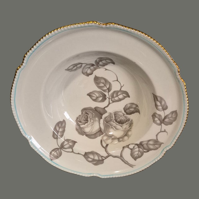 Mid 20th Century Vintage Pair u.s.a Castleton Gloria Fine China Taupe Roses Blue Band 22Kt Gold Trim Bowls For Sale - Image 5 of 8