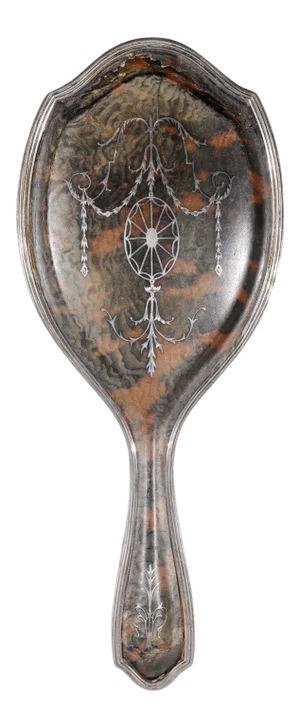 English Silver Dressing Table Hand Mirror with Silver Piqué Swag Decor
