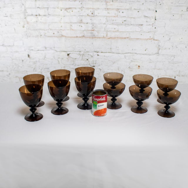 Mid to Late 20th Century Scandinavian Modern Stemware Brown Set of 12 Attr Bjorkshult Swedish Glass For Sale - Image 18 of 18