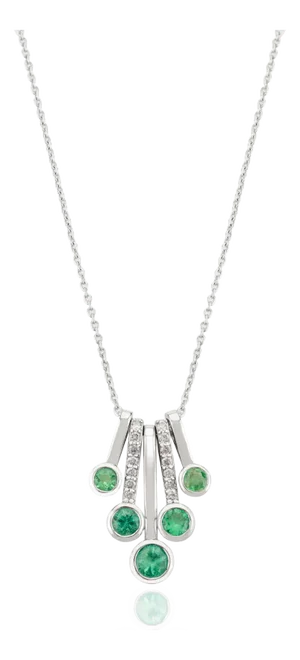 18k Gold Emerald Dangling Pendant Necklace With Diamonds
