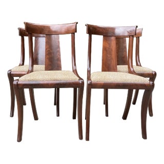 Mid 20th Century Restored Set of Four Antique Empire Chairs Recovered in Subtle Animal Print For Sale