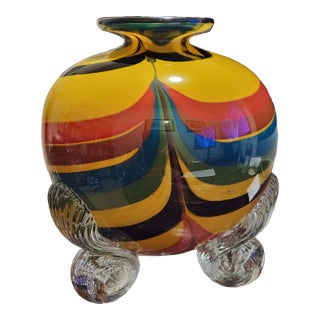 Signed Renato Plesi for b.a.g. Barovier & Toso Murano Art Glass Tripod Vase For Sale