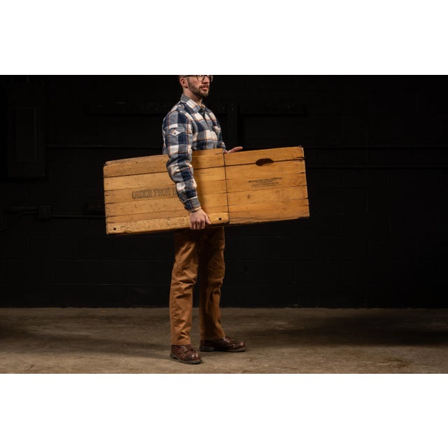 c. 1960s; Hubbard Folding Box Co. - Menomonie, WI Vintage collapsible wooden storage box. This piece used interior wires...