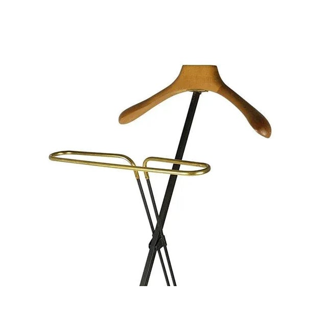 Mid-Century Modern Mid-Century Italian Black Metal Wood & Anodized Aluminum Folding Valet Stand, 1950s For Sale - Image 3 of 6