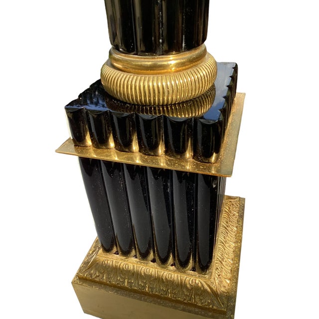 Vintage French Black Opaline Reeded Column Lamp For Sale In Raleigh - Image 6 of 8