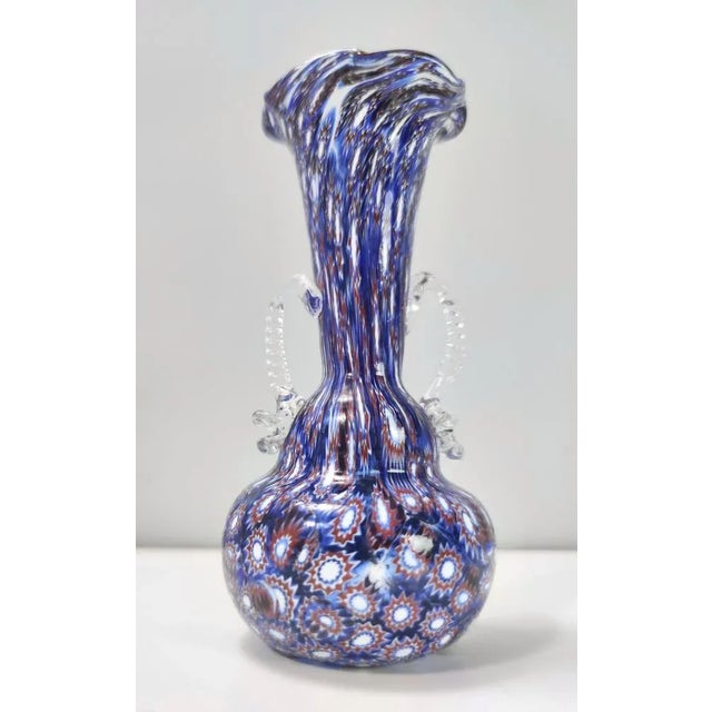 Blue Vintage Blue Murano Glass Vase with Murrines attributed to Fratelli Toso, Italy, 1960s For Sale - Image 8 of 16