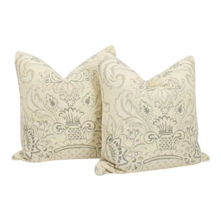 Cream and Slate Linen Royale Vase Pillow Covers, a Pair For Sale