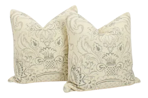 Cream and Slate Linen Royale Vase Pillow Covers, a Pair