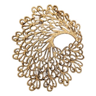 Vintage 1966 Signed Monet Goldtone Filigree Brooch For Sale
