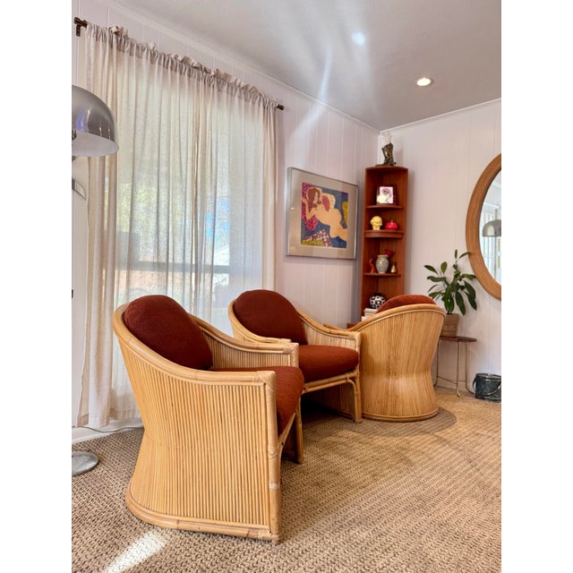 A Set of Three Mid Century Modern Rattan Club Chairs With a Side Table in the Style of Gabriella Crespi, Circa 1970s. For Sale - Image 12 of 12