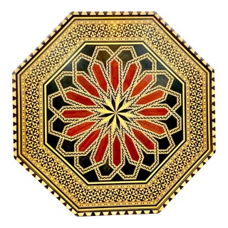 Vintage Moroccan Octagonal Inlaid Wooden Tray For Sale