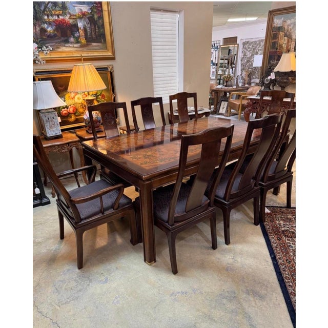 Bernhardt Early Century Bernhardt Dining Table With 8 Chairs, Two Extension and Table Cover For Sale - Image 4 of 8