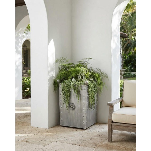 Gray Vintage French Orangerie Style Galvanized Zinc Square Planter Box For Sale - Image 8 of 12