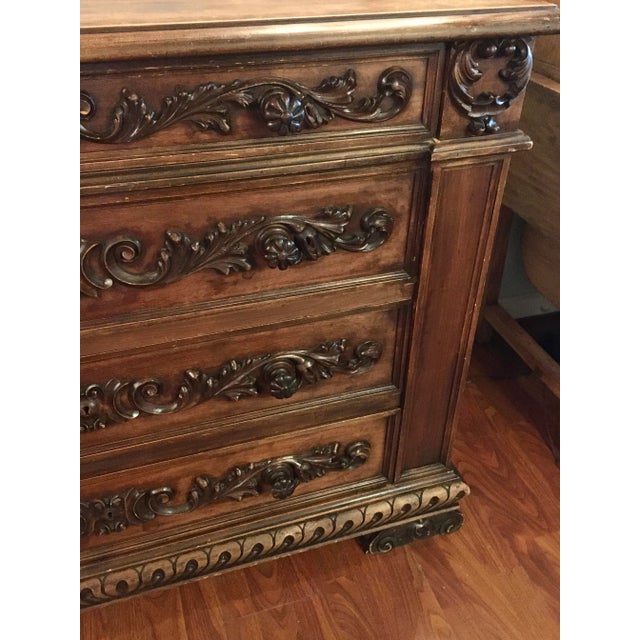 Early 20th Century Rustic European Walnut Carved Chest of Drawers For Sale - Image 5 of 10