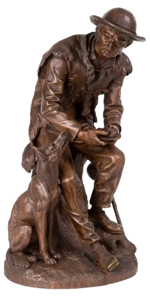 Anatole J. Guillot, Depicting Seated Woodcarver with Dog, Bronze Sculpture