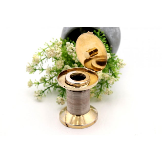 Silver Inkwell in the Shape of Spool of Thread with Glass Core For Sale - Image 5 of 6