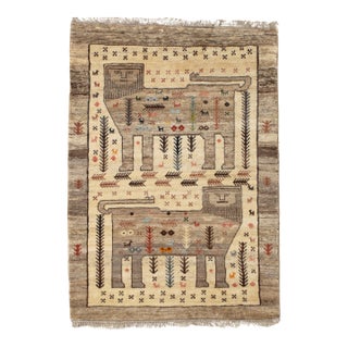 Vintage Hand-Knotted Persian Gabbeh Rug 3'5" X 4'10" For Sale