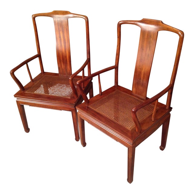 Henredon Asian Cane Dining Arm Chairs Pair Chairish