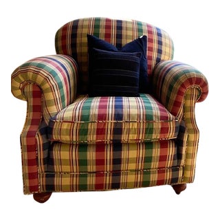 Custom Club Chair Upholstered in Lee Jofa For Sale