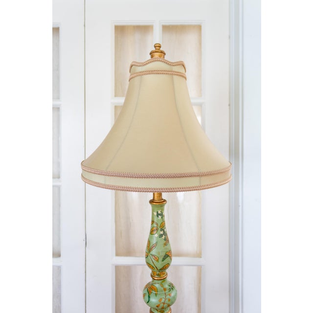 Mint Green Hand Painted Botanical Floral Lamp For Sale - Image 6 of 12