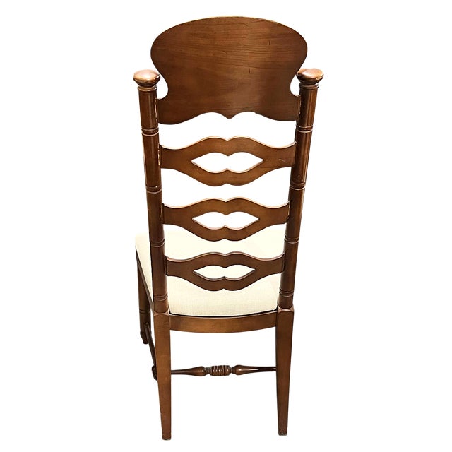 Spanish Revival Vintage Drexel Attributed Spanish Revival Maple Wood Ladderback Dining Chairs With New Seat Upholstery - Set of 6 For Sale - Image 3 of 6