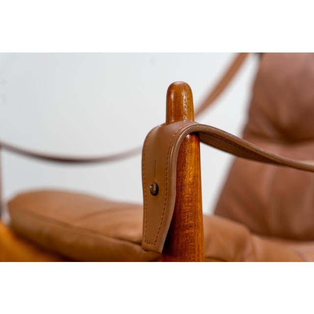 Mid-Century Modern Scandinavian Safari Leather Lounge Chair in Teak, 1960s For Sale - Image 3 of 10