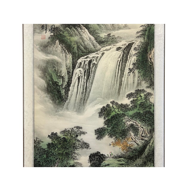 1980s Chinese Oriental Ink Brush Water Mountain Scenery Scroll Painting For Sale - Image 5 of 11