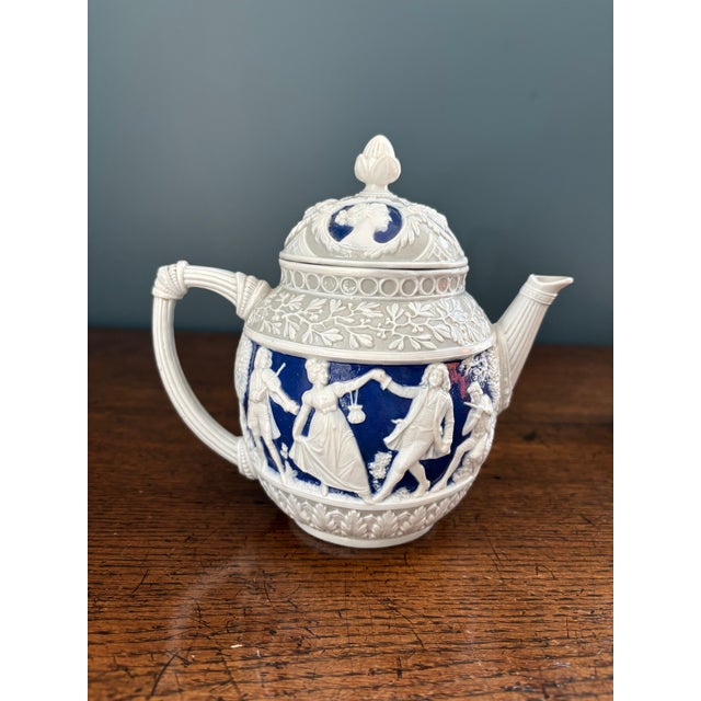 Navy Blue Late 19th Century Schafer and Vater Glazed Porcelain Teapot! For Sale - Image 8 of 9
