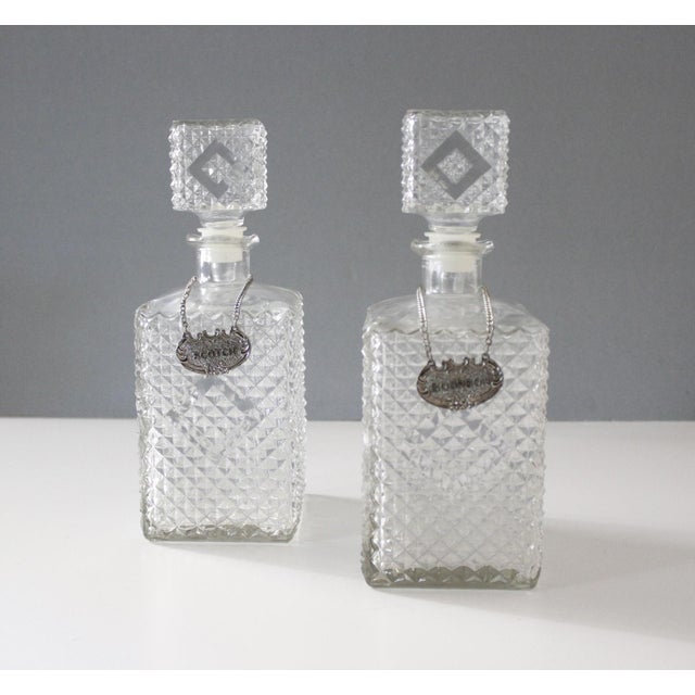 2 Vintage Glass Liquor Decanters Bottles Bourbon Rye Gin Scotch Mid