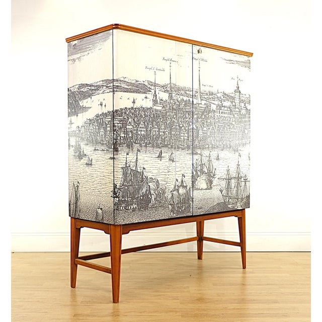 Mid-Century Modern Vintage Cabinet with Illustrations, 1940s For Sale - Image 3 of 10