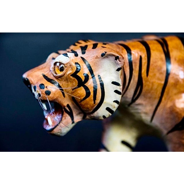 Vintage Leather Sculpture Depicting a Tiger, Italy, 1970s For Sale - Image 9 of 11