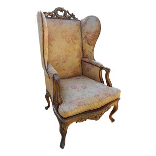 Early 18th Century Gilded Carved Oak Wooden Highback Armchair For Sale