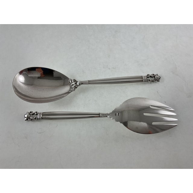 Silver 1970s Georg Jensen Sterling Silver Serving Spoon & Fork, Acorn For Sale - Image 8 of 10