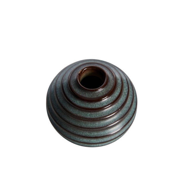 A striking Art Deco ceramic vase designed by Ewald Dahlskog for Bo Fajans, Sweden, circa 1930s. This sculptural globe-...