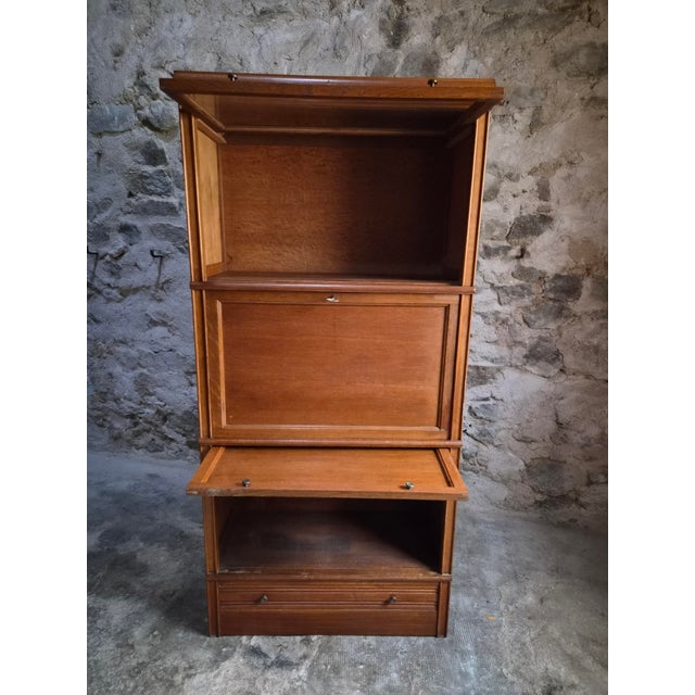 French Modular Oak Secretary Desk with Bookcase & Vitrine from Martin Dupuis, 1950s For Sale - Image 17 of 18