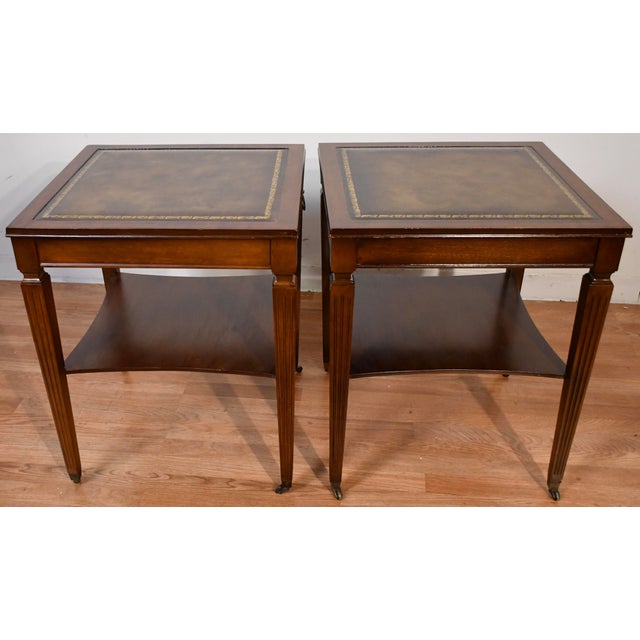 1930s Regency Style Mahogany & Leather Top Pair of Side Tables / End Tables For Sale - Image 12 of 16