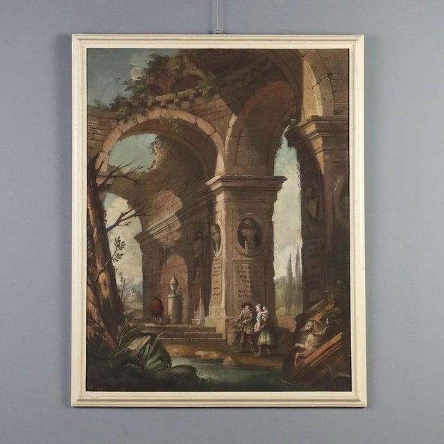 Emilian School, Architectural Capriccio with Figures, 18th Century, Oil on Canvas For Sale - Image 13 of 13