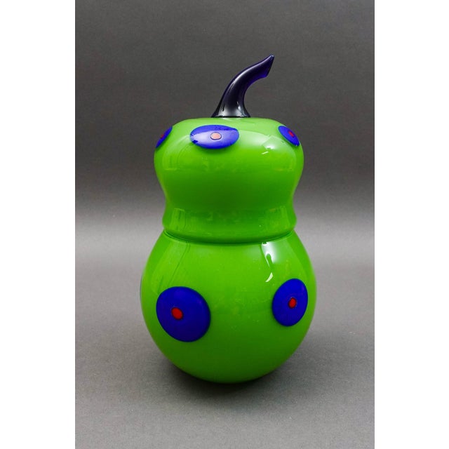 Mid 20th Century Mid 20th Century Shafaq Malik B.A.G. Czech Borovier & Toso Green Art Glass Pear Candy Jar For Sale - Image 5 of 12