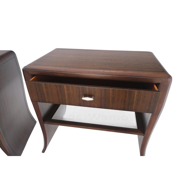 Pair Century Walnut Waterfall Brand New Old Stock Two Tier Night Tables Stands For Sale - Image 10 of 14