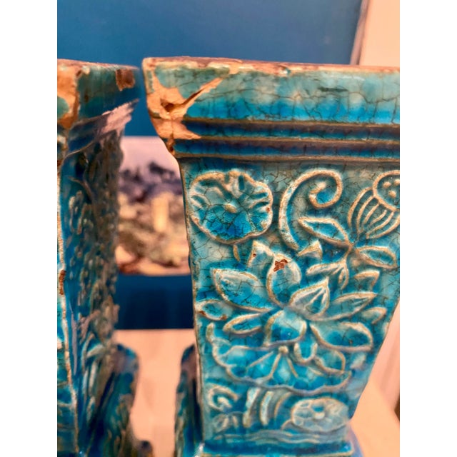 Turquoise 17th Century Ming Altar Gu Vases With Turquoise Glaze - a Pair For Sale - Image 8 of 12