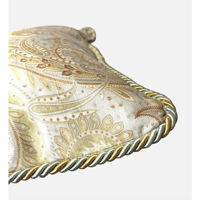 Square Chartreuse Green Paisley Design Custom Silk Pillow With Piping For Sale - Image 4 of 5