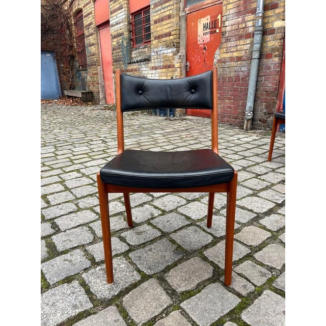 Wood Dining Chairs in Teak & Genuine Leather from K.S. Stolefabrik, Set of 4 For Sale - Image 7 of 11