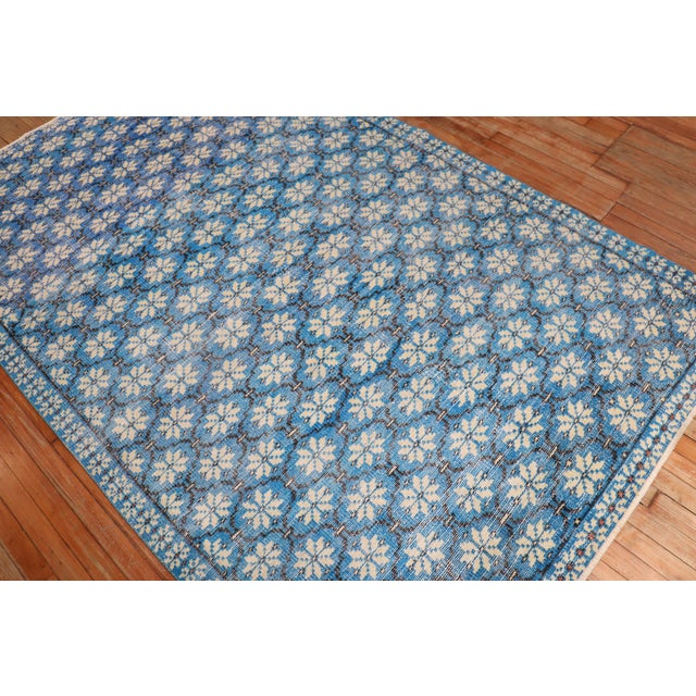 Mid 20th Century Vivid Blue Vintage Turkish Deco Rug For Sale - Image 5 of 10