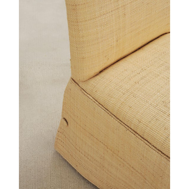 Pair of Skirted Scroll-Back Woven Raffia Slipper Chairs For Sale - Image 15 of 18